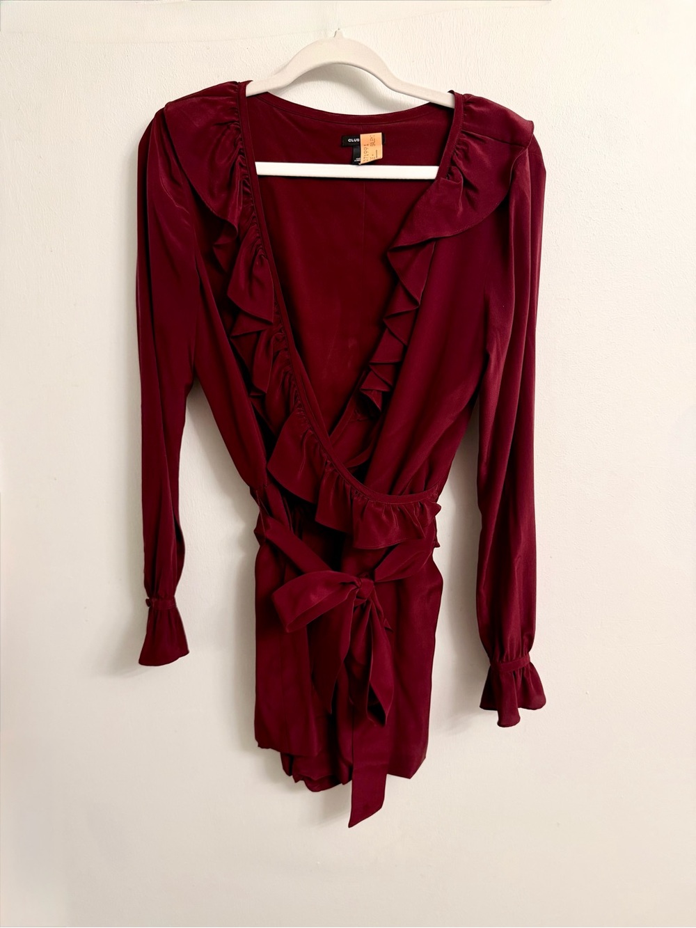Club Monaco Wine Red Ruffle Wrap Romper Silk Size 8 worn once